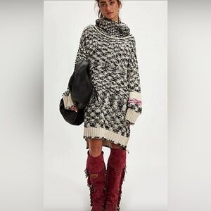 Free People Winter Storm Tunic turtleneck sweater, oversized marled knit, sz XS